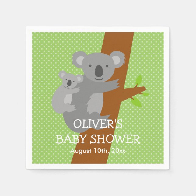 Niedliche Koala-Bärenpolka-Dosen Babydusche Serviette (Vorderseite)