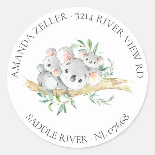 Niedliche Koala Bear Baby Dusche Rückfahrt Runder Aufkleber (Vorderseite)