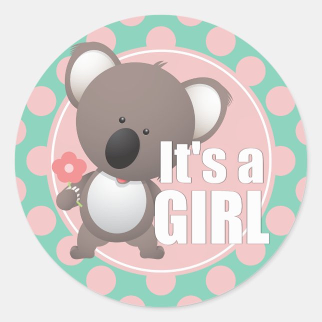 Niedliche Koala Bear Baby Girl Runder Aufkleber (Vorderseite)
