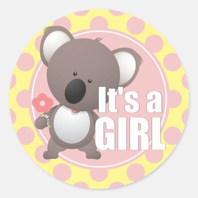 Niedliche Koala Bear Baby Girl Runder Aufkleber (Vorderseite)