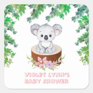 Niedliche Koala Bear Girl Babydusche Quadratischer Aufkleber