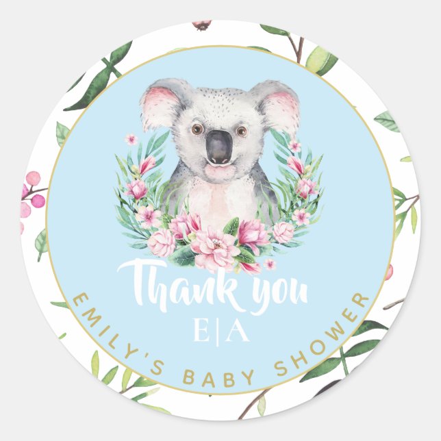 Niedliche Koala Bear Monogram Babydusche Vielen Da Runder Aufkleber (Vorderseite)