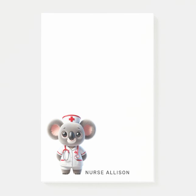 Niedliche Koala Bear Nurse Personalisiert 4x6 Post-it Klebezettel (Vorderseite)