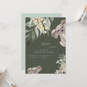 Niedliche Koala Bear Olive Baby Dusche Einladung