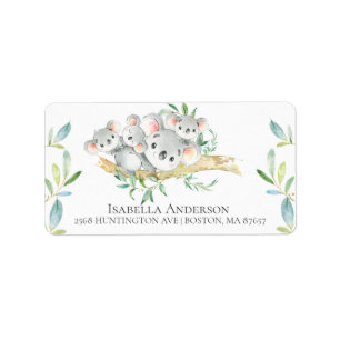Niedliche Koala Bear Triplets Baby Boy Dusche Adressaufkleber