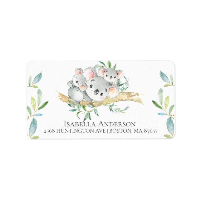 Niedliche Koala Bear Twins Baby Boy Dusche Adressaufkleber (Vorne)