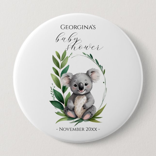 Niedliche Koala Bear Watercolor Green Baby Dusche Button (Vorderseite)