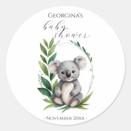 Niedliche Koala Bear Watercolor Green Baby Dusche Runder Aufkleber