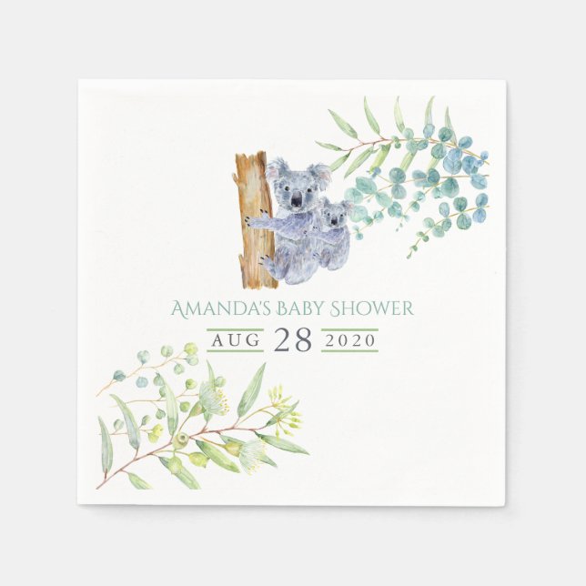 Niedliche Koala Bears Eucalyptus Verlasse Kinderdu Serviette (Vorderseite)