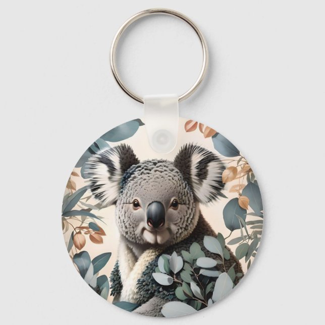 Niedliche Koala-Eukalyptus-Blätter Schlüsselanhänger (Vorderseite)