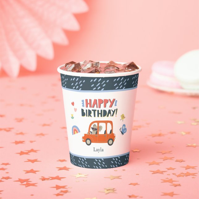 Niedliche Koala Girl Vorname Happy Birthday Party Pappbecher (Insitu)