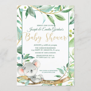 Niedliche Koala Green Gender Neutral Baby Dusche Einladung