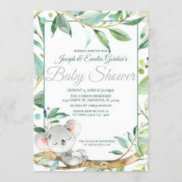 Niedliche Koala Green Gender Neutral Baby Dusche Einladung