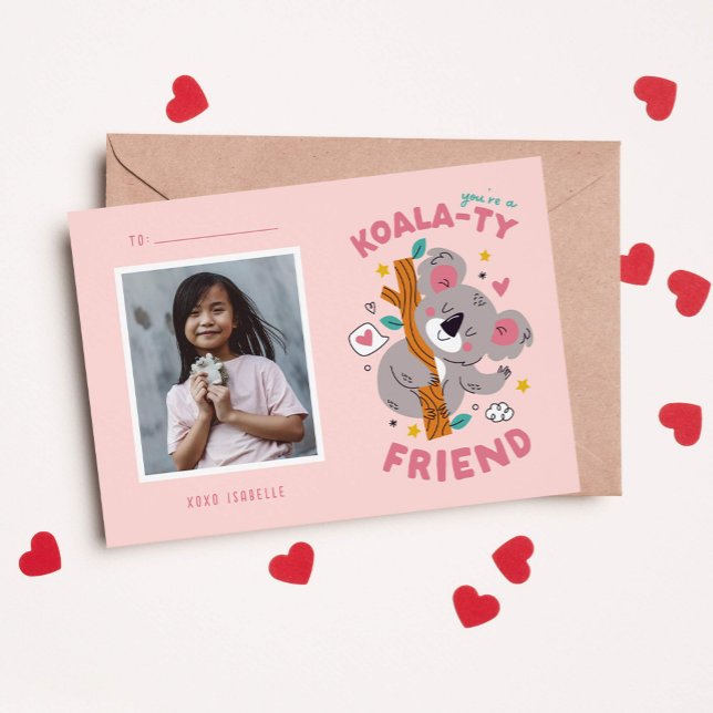 Niedliche Koala Kids-Klasse Valentine Mitteilungskarte (cute koala bear kids classroom photo card for Valentine's Day )