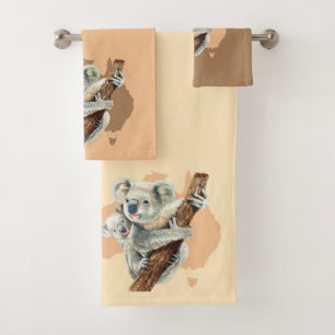 Niedliche Koala Mama und Baby Badhandtuch Set