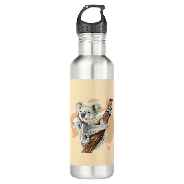 Niedliche Koala Mama und Baby Edelstahlflasche (Vorderseite)