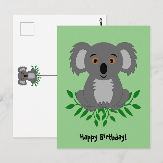Niedliche Koala mit Eukalyptus-Kindergeburtstag Postkarte (Vorne/Hinten)