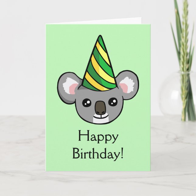 Niedliche Koala Party Hat Gezeichnet Happy Birthda Karte (Vorderseite)