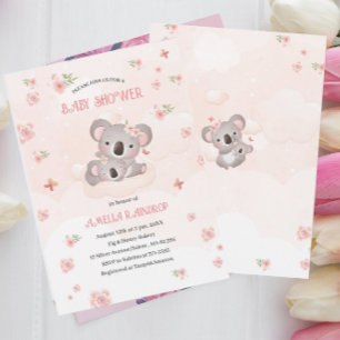 Niedliche Koala Rosa Blume Babydusche Wasserfarbe Einladung