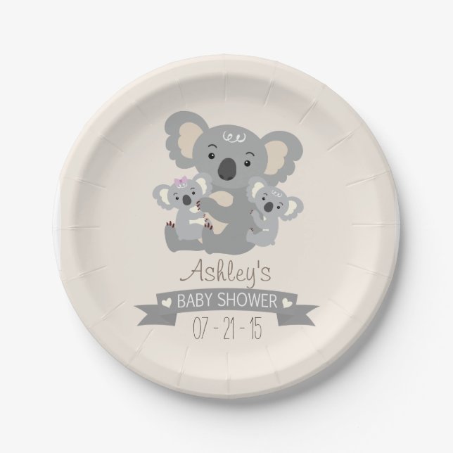 Niedliche Koala Twins Kinderdusche Pappteller (Vorderseite)