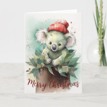 Niedliche Koala Watercolor Weihnachtskarte