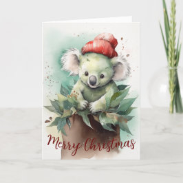 Niedliche Koala Watercolor Weihnachtskarte Feiertagskarte
