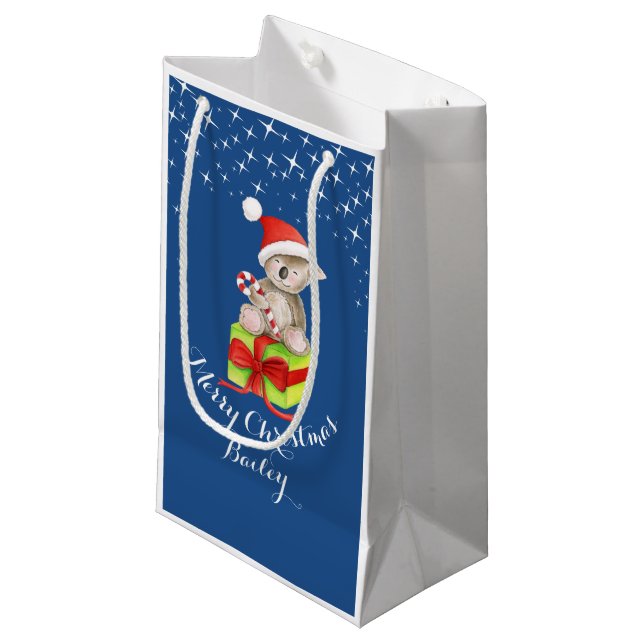 Niedliche Koalabärnkunst nannte Weihnachten blaue Kleine Geschenktüte (Vorderseite Schrägansicht)