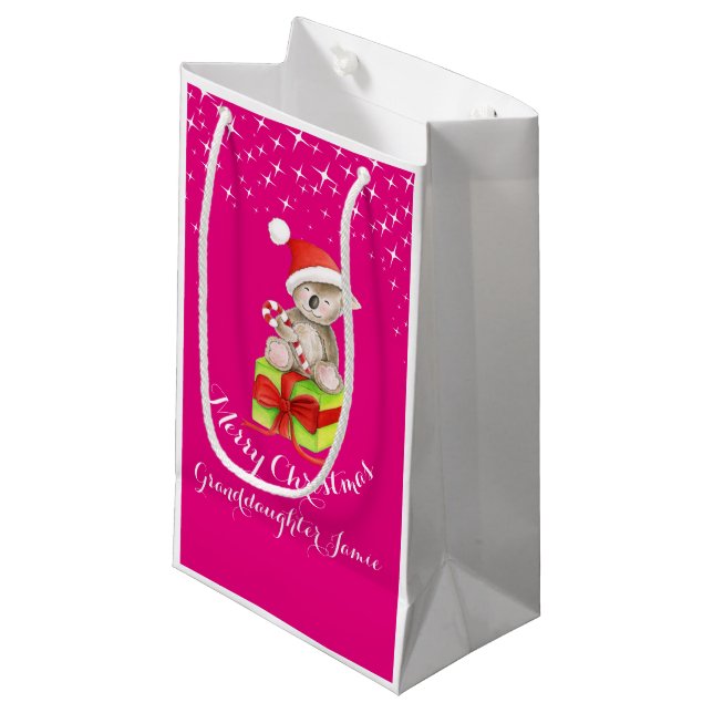 Niedliche Koalabärnkunst nannte Weihnachten rosa Kleine Geschenktüte (Vorderseite Schrägansicht)