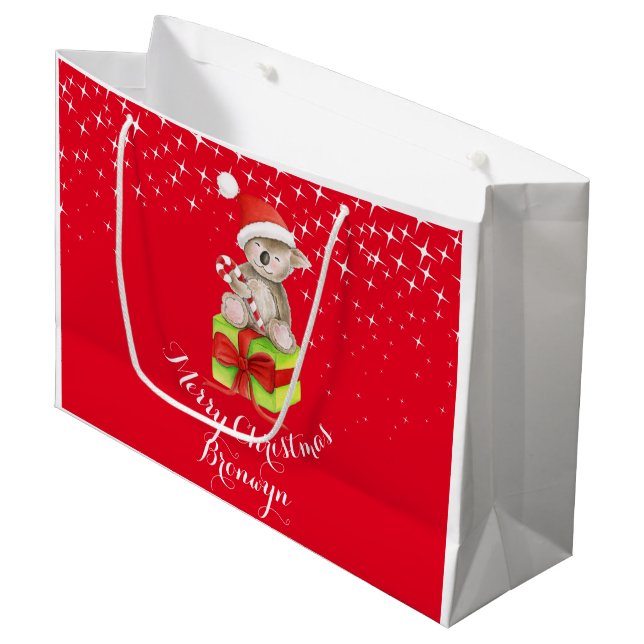 Niedliche Koalabärnkunst nannte Weihnachten rote Große Geschenktüte (Vorderseite Schrägansicht)