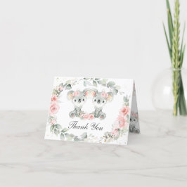 Niedliche Koalas Pink Floral Twin Girls Baby Dusch Dankeskarte