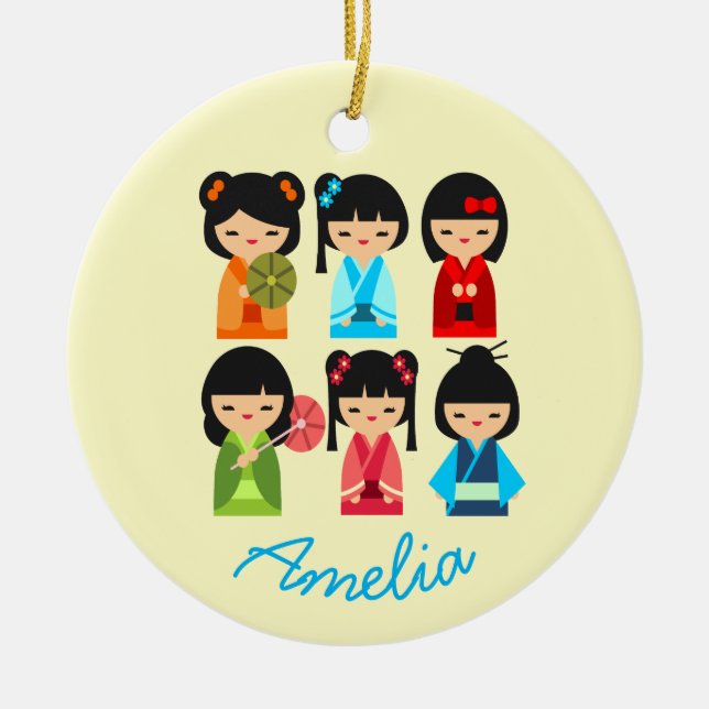 Niedliche Kokeshi Japanische Puppen Keramik Ornament (Vorne)