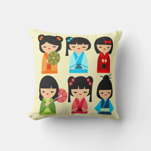 Niedliche Kokeshi Japanische Puppen Kissen (Vorderseite)