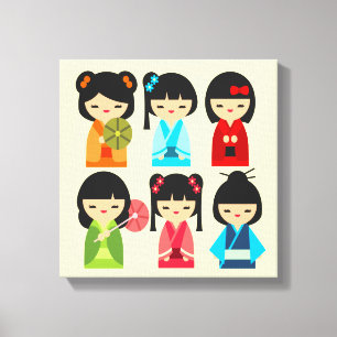 Niedliche Kokeshi Japanische Puppen Leinwanddruck