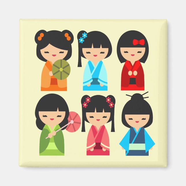 Niedliche Kokeshi Japanische Puppen Magnet (Vorne)
