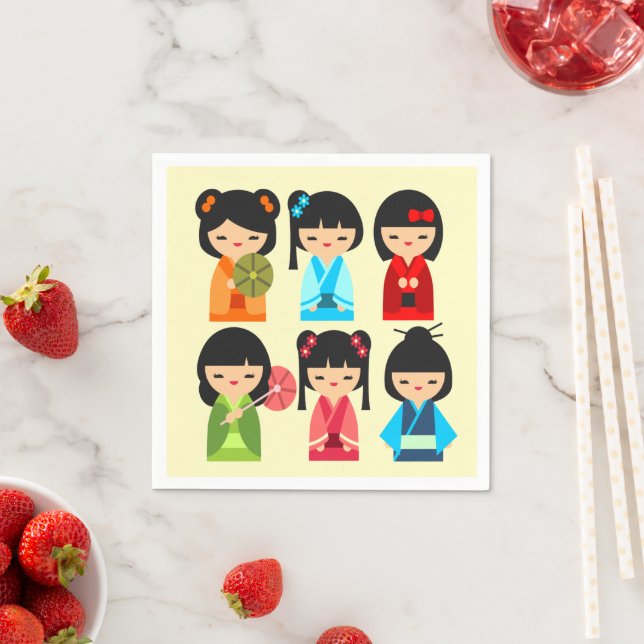 Niedliche Kokeshi Japanische Puppen Serviette (Beispiel)