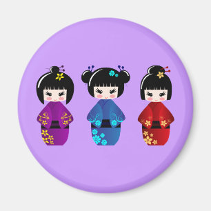 Niedliche Kokeshi Puppen Cartoon Magnet