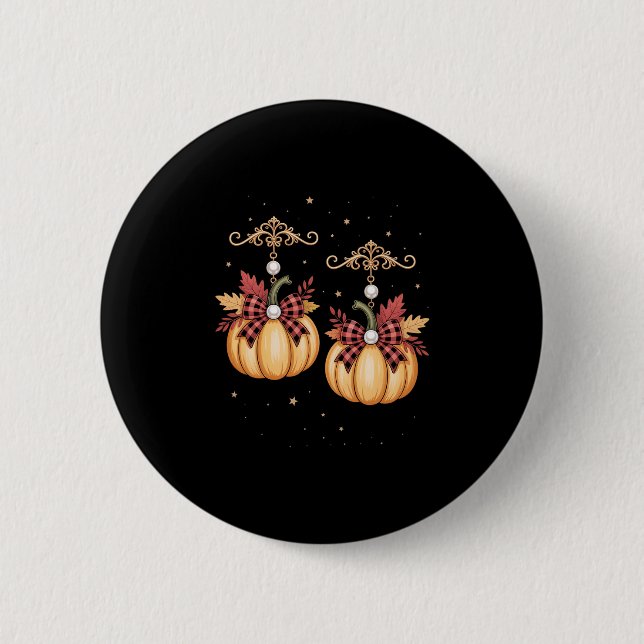 Niedliche Kokette Bogen-Kürbis Herbst-Ernte Dankfe Button (Vorderseite)