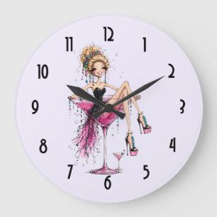 Niedliche, kokette Dame in einem Martini-Glas Große Wanduhr