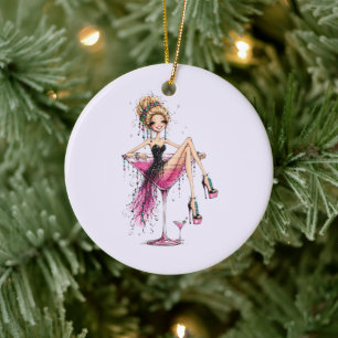 Niedliche, kokette Dame in einem Martini-Glas Keramik Ornament