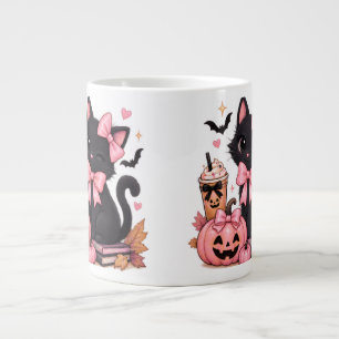 Niedliche Kokette Schwarze Katze Halloween mit ros Jumbo-Tasse