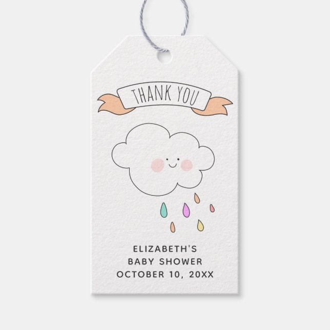Niedliche komische Regenwolke. Babydusche danke Geschenkanhänger (Vorderseite)