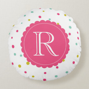 Niedliche Konfetti-Dots-Muster Monogramm-Runde Rundes Kissen
