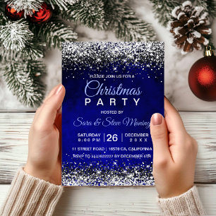 Niedliche königsblaue Imitate Glitzer Weihnachten Einladung