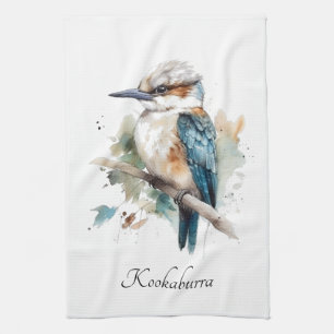 Niedliche Kookaburra auf einem Ast in Aquarellfarb Geschirrtuch