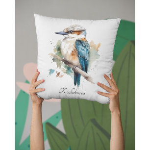 Niedliche Kookaburra auf einem Ast in Aquarellfarb Kissen