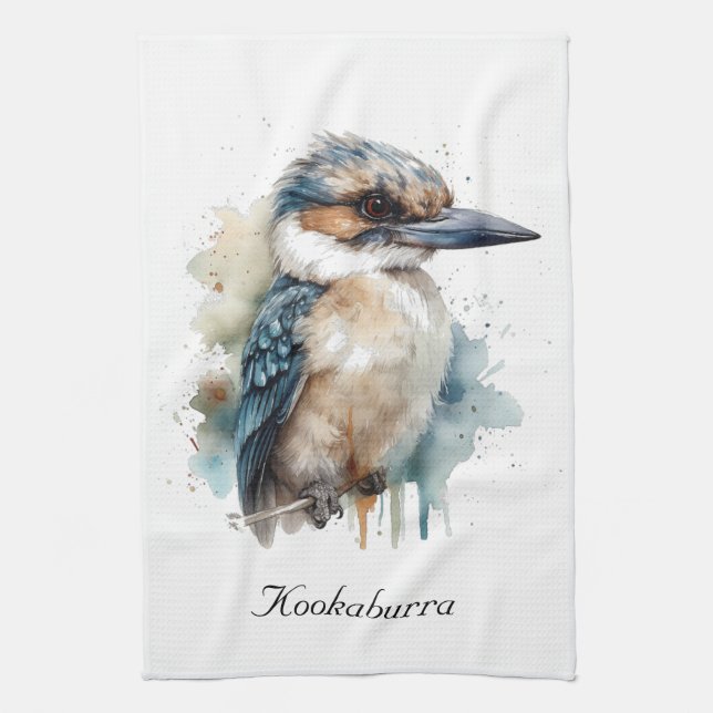 Niedliche Kookaburra auf einer Zweigstelle , Brauc Geschirrtuch (Vertikal)