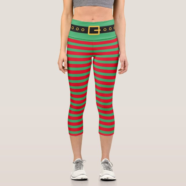 Niedliche  Kostüm grün gestreifte Capri Leggings (Vorderseite)