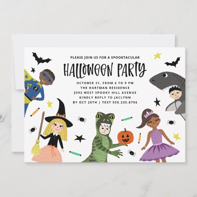 Niedliche Kostüme Modernes Halloween-Party Einladu Einladung (Vorderseite)