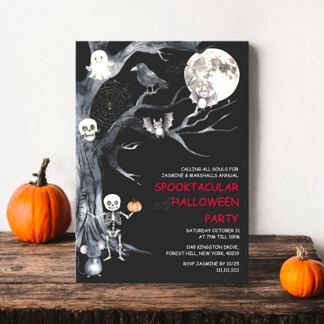 Niedliche Kostümeinladung Einladung (family halloween party invitation modern watercolor spooky but fun
)