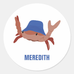 Niedliche Krabbe mit einem Beach Hat Personalisier Runder Aufkleber